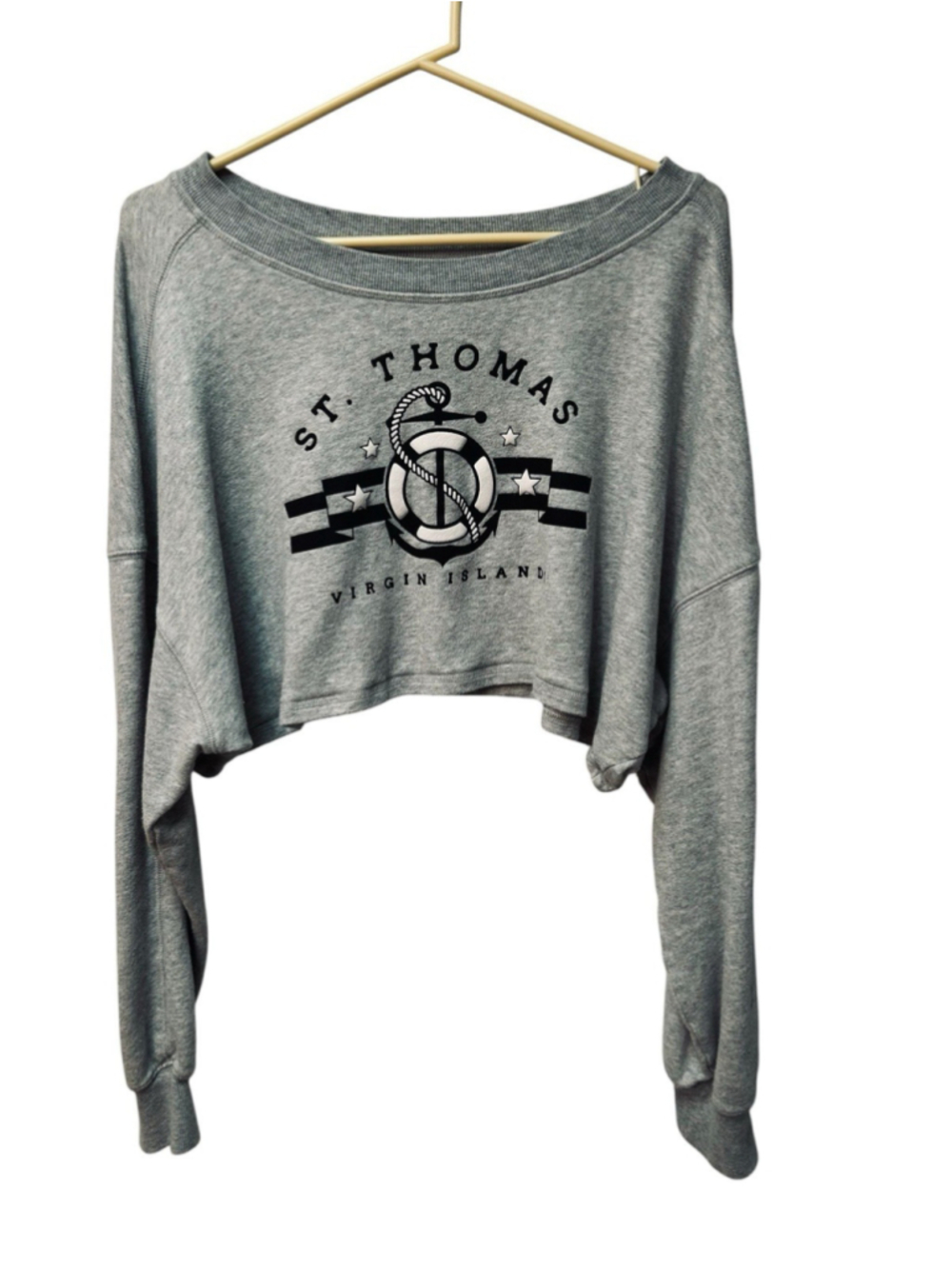 St Thomas AERO Fleece Crop Top Sweatshirt Womens L Virgin Islands Gray Cotton - Picture 2 of 16